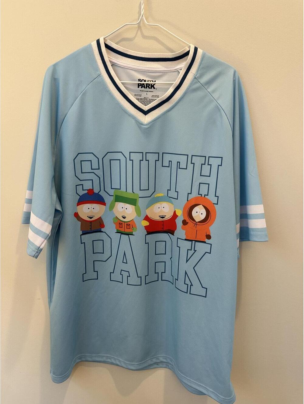 Large South Park baseball jersey featuring a character graphic
